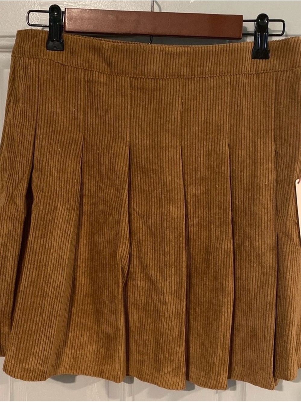 Brown Size Medium A-line Corduroy Pleated Mini Skirt